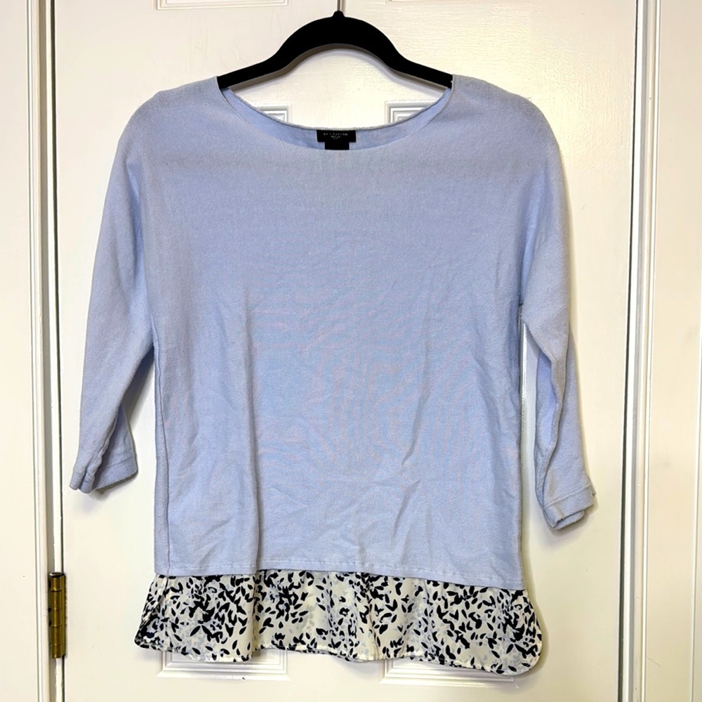 Ann Taylor Blue Ruffled Blouse with 3/4 Sleeves